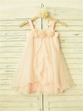 A-line/Princess Spaghetti Straps Sleeveless Ruffles Tea-Length Chiffon Flower Girl Dresses TPP0007657