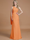 Sheath/Column One-Shoulder Sleeveless Floor-Length Chiffon Bridesmaid Dresses TPP0005565