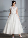 Ball Gown Scoop Sleeveless Tea-Length Tulle Wedding Dresses TPP0006628