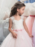 Ball Gown Sweetheart Sleeveless Bowknot Floor-Length Tulle Flower Girl Dresses TPP0007650
