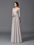 A-Line/Princess V-neck Ruffles 3/4 Sleeves Long Chiffon Mother of the Bride Dresses TPP0007308