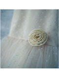 A-line/Princess Scoop Sleeveless Hand-made Flower Tea-Length Tulle Flower Girl Dresses TPP0007659