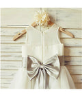 A-line/Princess Scoop Sleeveless Bowknot Tea-Length Tulle Flower Girl Dresses TPP0007690