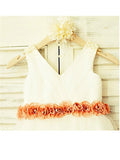 A-line/Princess V-neck Sleeveless Hand-made Flower Tea-Length Tulle Flower Girl Dresses TPP0007821