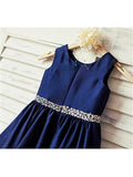 A-line/Princess Scoop Sleeveless Rhinestone Tea-Length Taffeta Flower Girl Dresses TPP0007679