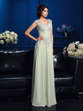 A-Line/Princess V-neck Applique Sleeveless Long Chiffon Mother of the Bride Dresses TPP0007174