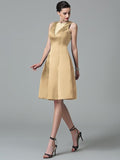 A-Line/Princess Jewel Ruffles Sleeveless Short Satin Bridesmaid Dresses TPP0005657