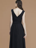 A-Line/Princess V-neck Sleeveless Floor-Length Sash/Ribbon/Belt Chiffon Bridesmaid Dresses TPP0005812