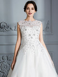 Ball Gown Scoop Sleeveless Tea-Length Tulle Wedding Dresses TPP0006628