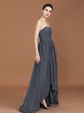 A-Line/Princess Asymmetrical Sleeveless Ruched Sweetheart Floor-Length Chiffon Bridesmaid Dresses TPP0005820