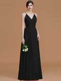 A-Line/Princess Spaghetti Straps Sleeveless Floor-Length Ruched Chiffon Bridesmaid Dresses TPP0005507