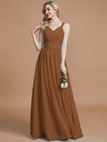 A-Line/Princess V-neck Chiffon Floor-Length Sleeveless Bridesmaid Dresses TPP0005020